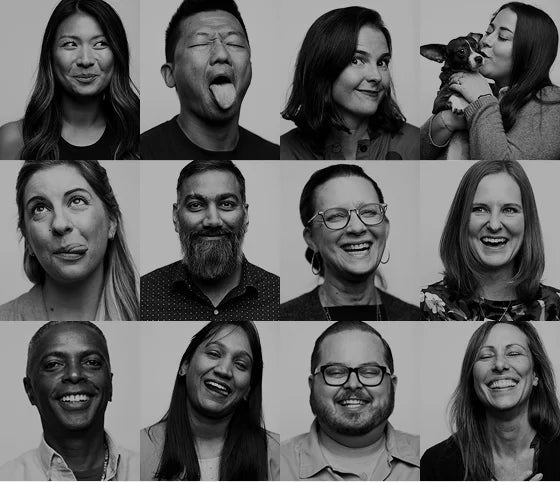 A collage of TOMS employees shown.