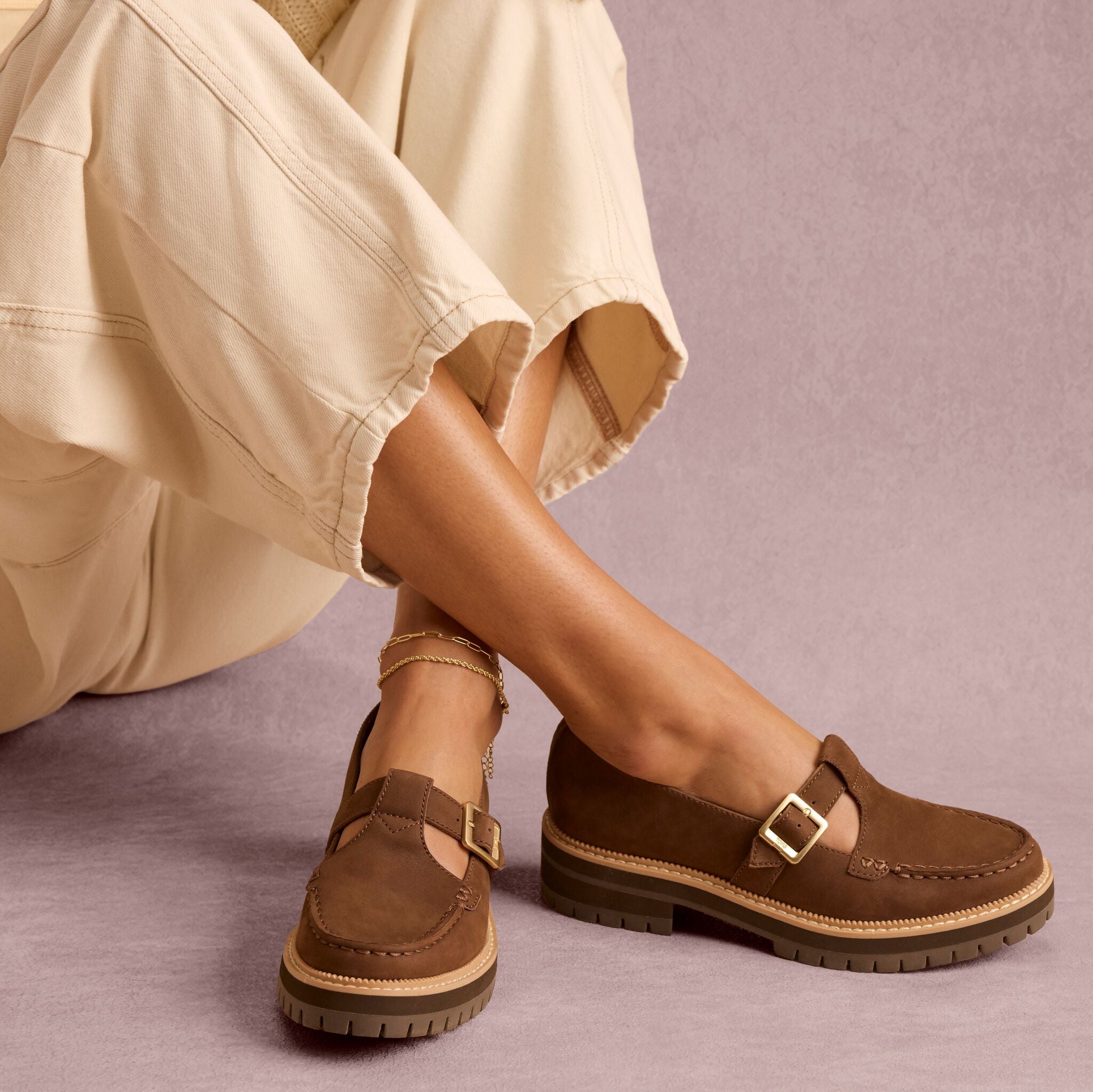 Womens Cara Mary Jane Loafer Hot Cocoa Nubuck Leather