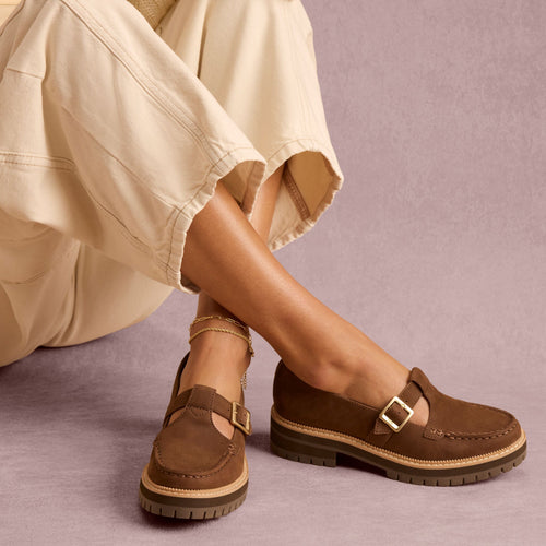 Womens Cara Mary Jane Loafer Hot Cocoa Nubuck Leather