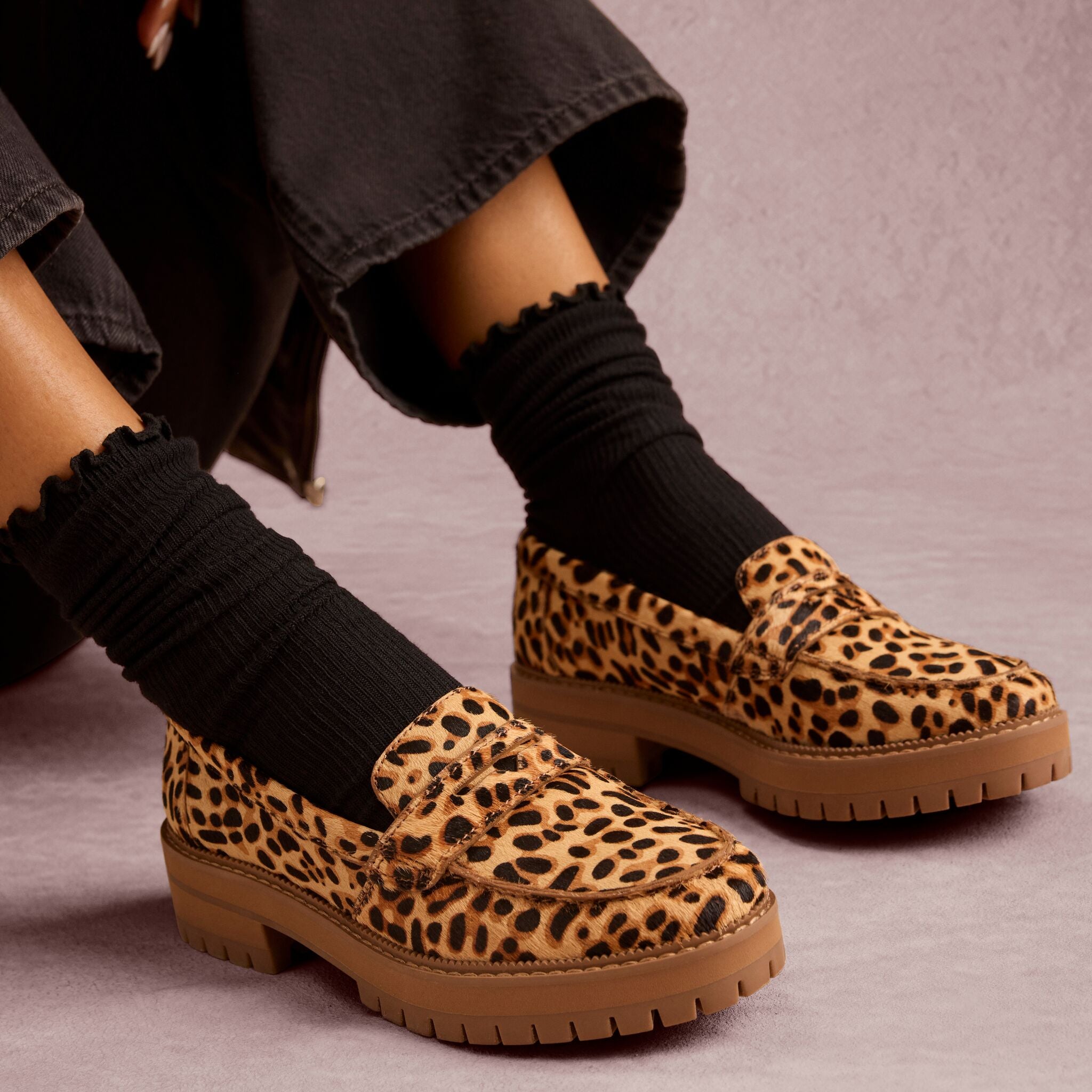 Womens Cara Loafer Brown Sugar Leopard Print Hair Leather