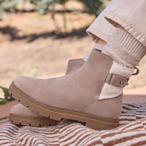 On model shot of the Water Repellent Dune Suede Astrid Boot