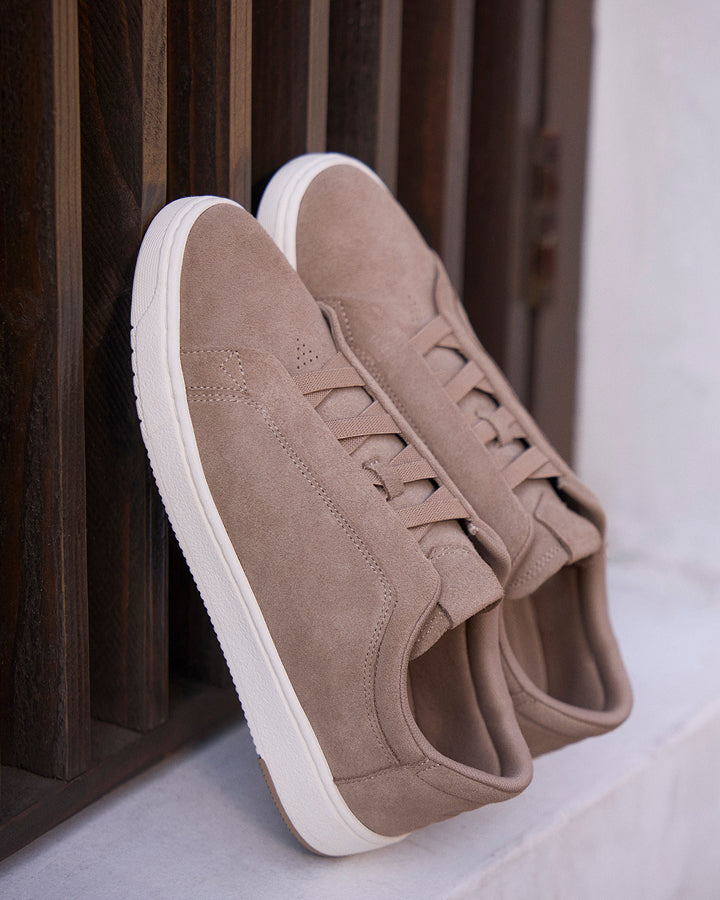 Men's TRVL Lite Miles Lace-Up Sneaker in Water Resistant Dune Suede shown.