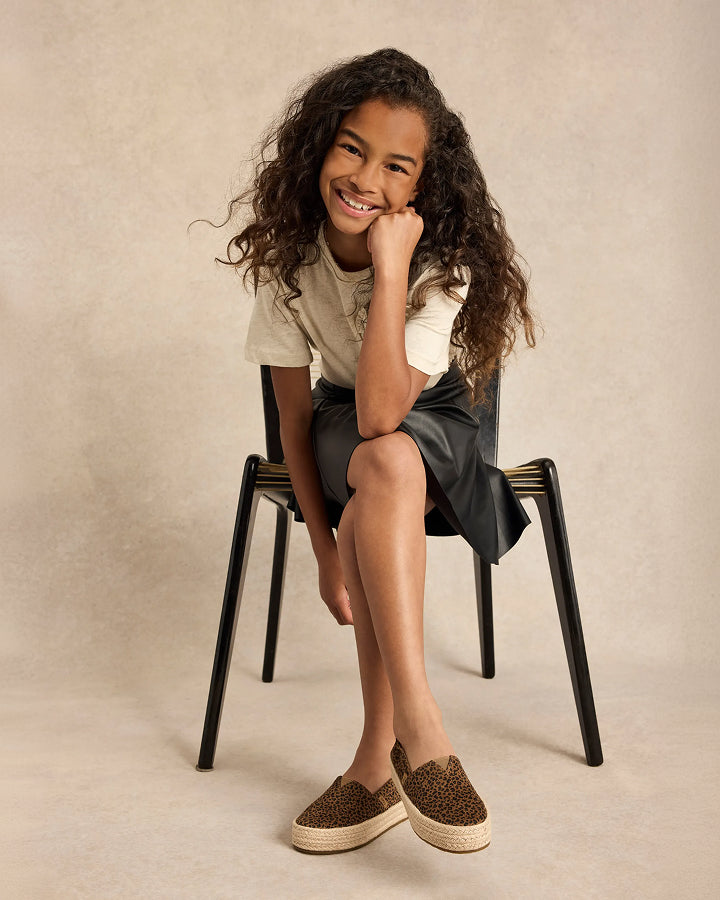 Valencia Platform Kids Espadrille in Toffee Leopard Print shown.