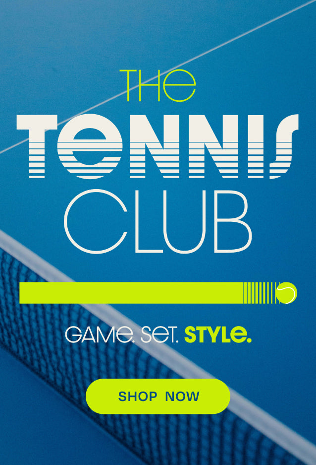 THE TENNIS CLUB. Alp in Neon Yellow Tennis Felt shown. Tennis balls and court background. SHOP NOW.