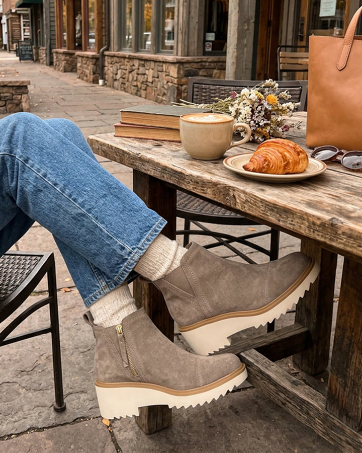Women's Maude Wedge Boot in Canteen Suede shown.