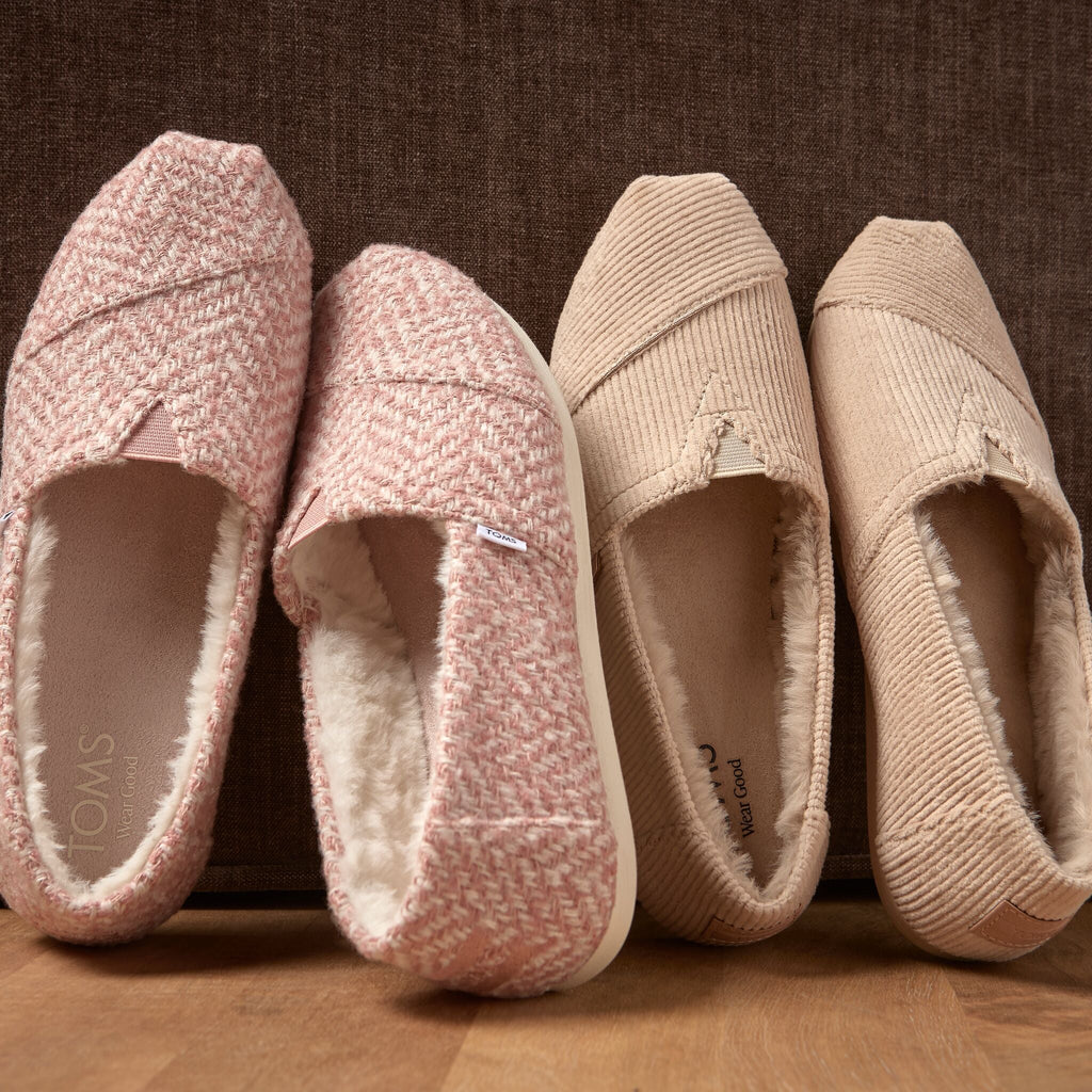 Laydown image of the Pale Rose Herringbone Faux Fur Womens Alpargata