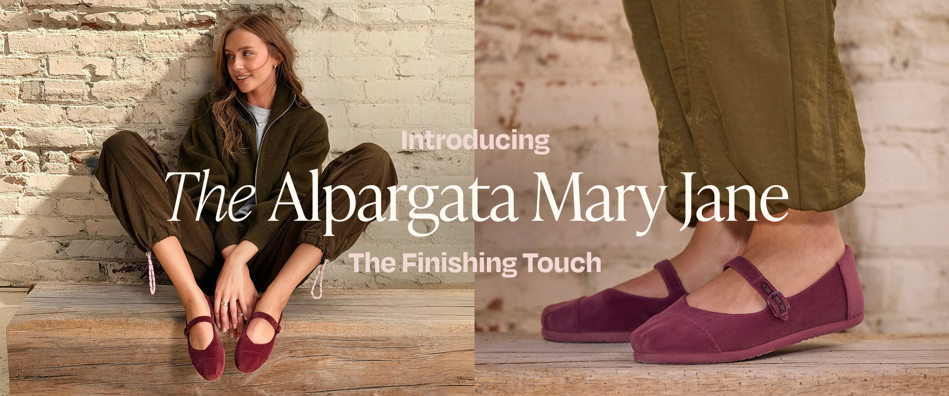Introducing The Alpargata Mary Jane. The Finishing Touch. SHOP NOW: Alpargata Mary Jane in Dark Burgundy Premium Velvet on model.