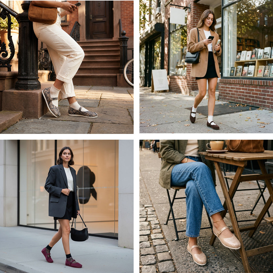 Four models in Women's Alpargata Mary Jane in various colors.