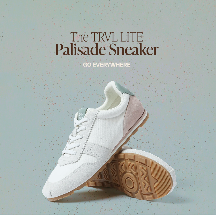 The TRVL LITE Palisade Sneaker. GO EVERYWHERE. Water Repellent Egret Vintage Twill shown.