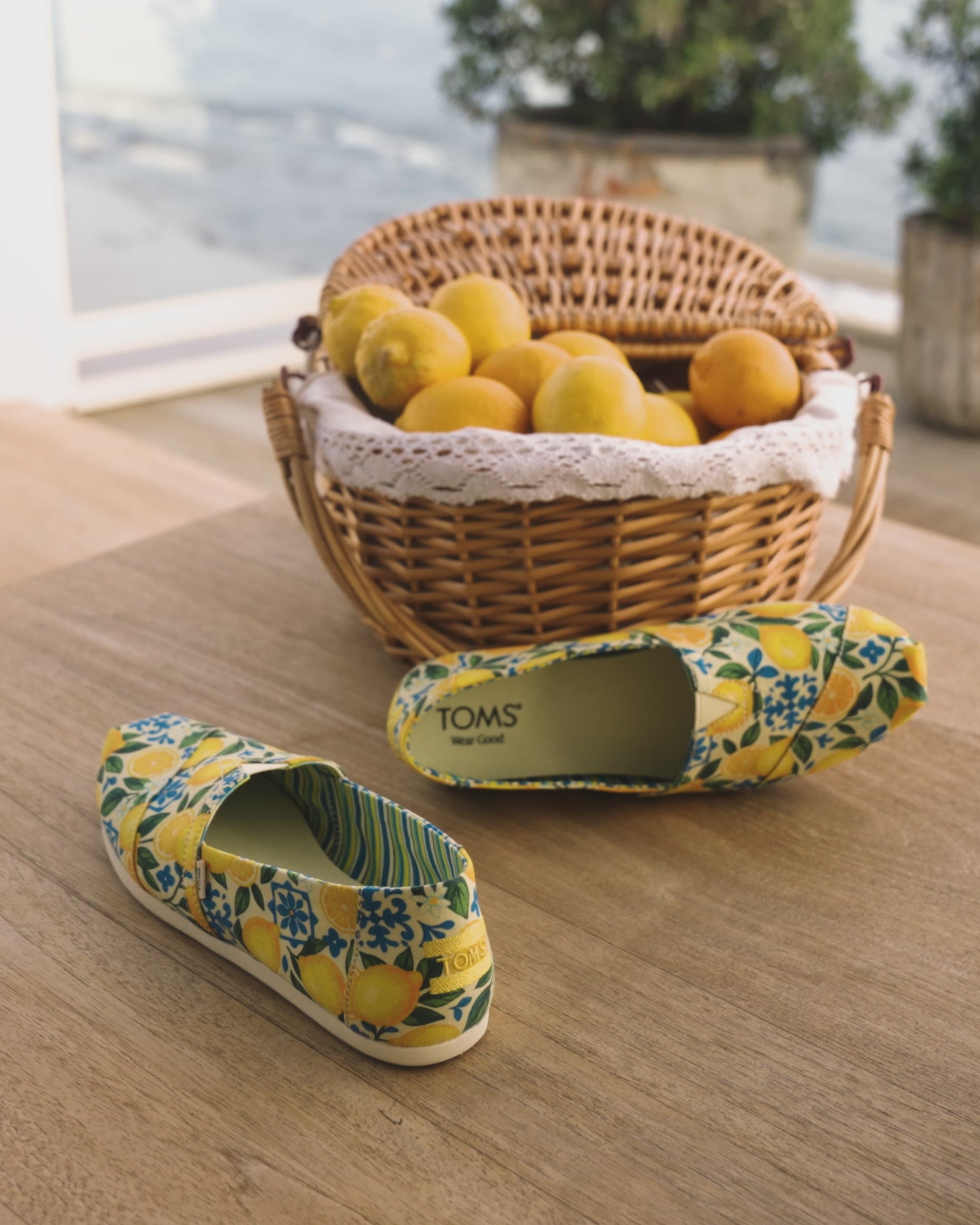 alpargata exclusive lemons print shoe close up, detail shots of limited edition style