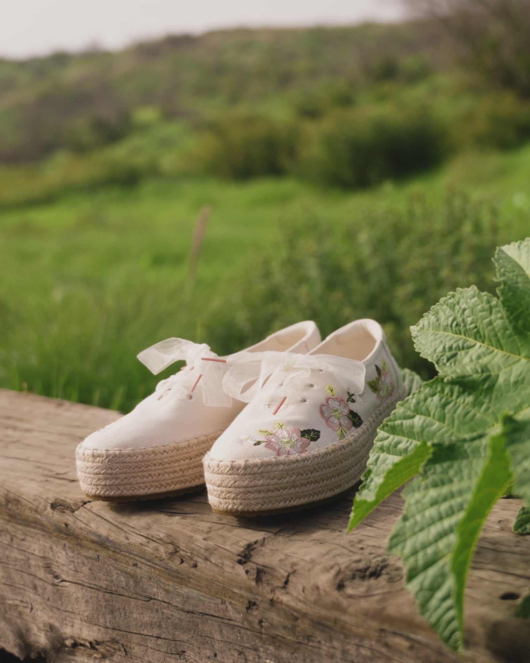 valencia lace up with embroidered floral design up close, detail shots
