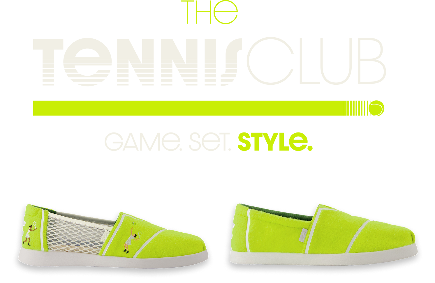 THE TENNIS CLUB. GAME. SET. STYLE. Tennis Alpargatas shown.