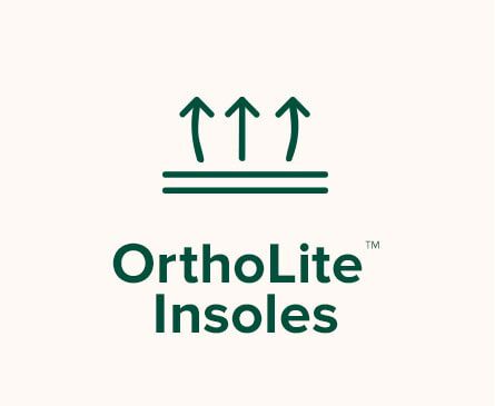 Arrows illustration pointing upward. Text: OrthoLite™ Insoles.