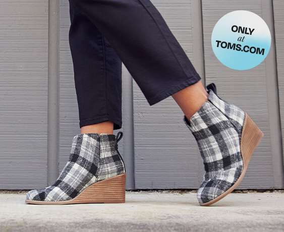Women's Clare Grey Plaid Wedge Boot in grey plaid shown.