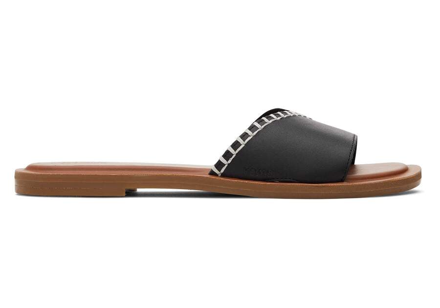 Shea Black Leather Slide Sandal Side View Opens in a modal