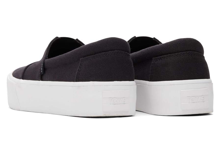 Fenix Platform Black Canvas Slip On Sneaker Back View