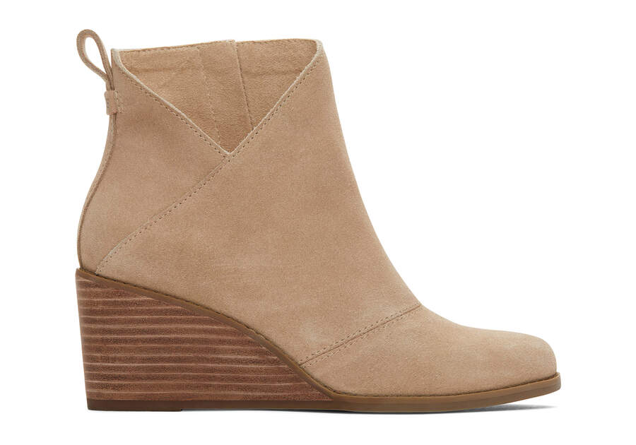 Sutton Oatmeal Suede Wedge Boot Side View Opens in a modal