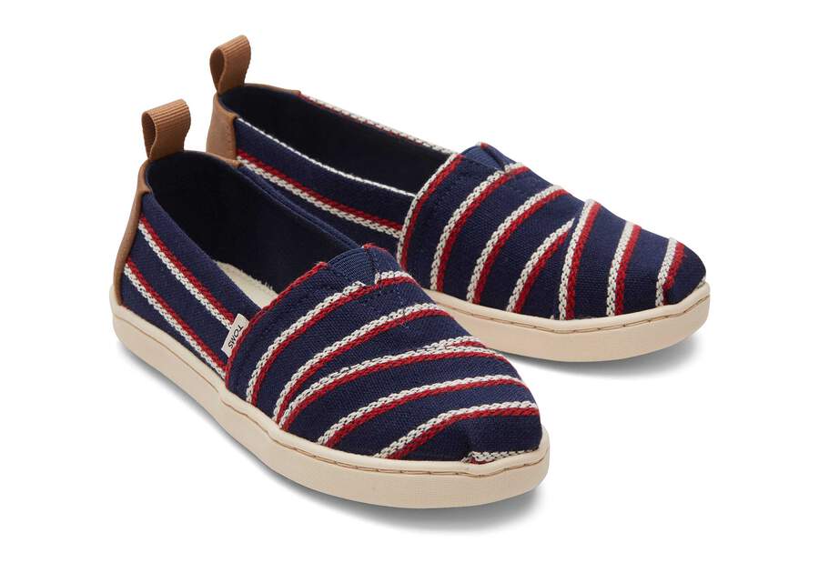 Youth Alpargata Navy Woven Stripes Kids Shoe Front View Opens in a modal