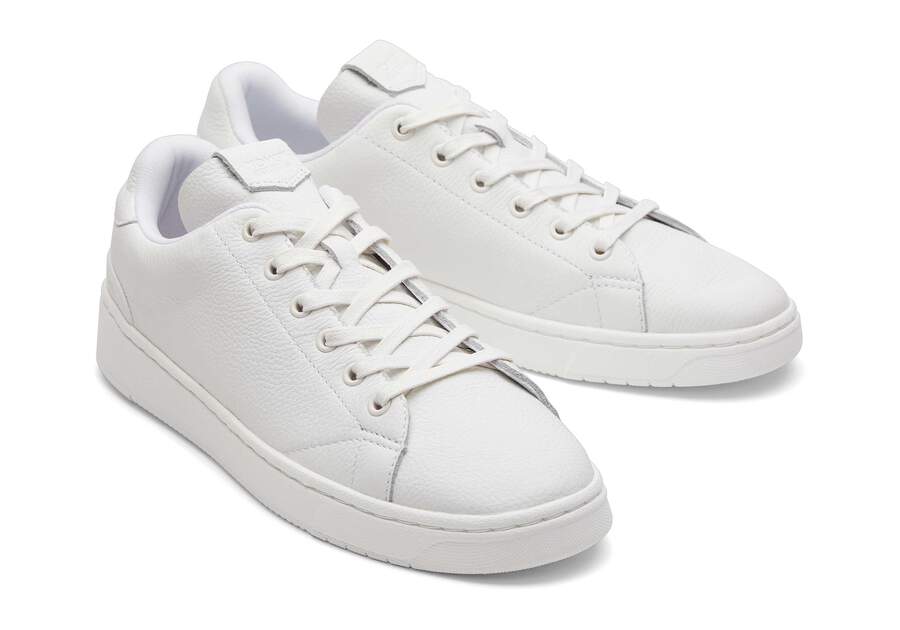 TRVL LITE White Leather Lace-Up Sneaker Front View Opens in a modal
