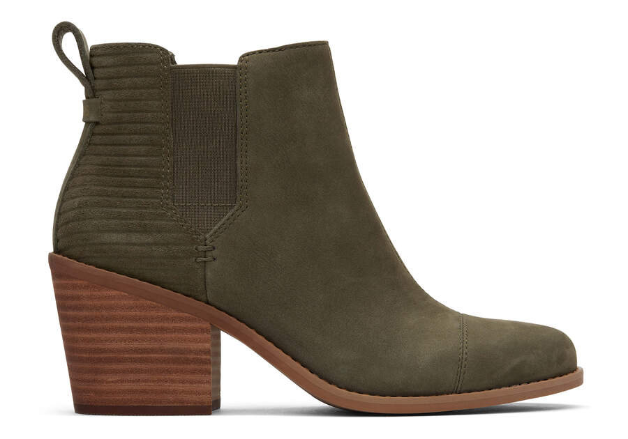 Everly Olive Nubuck Heeled Boot Side View