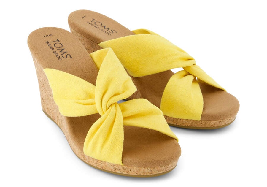Serena Yellow Cork Wedge Sandal Front View Opens in a modal