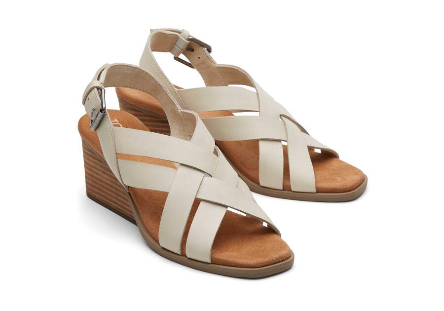 Gracie Cream Leather Wedge Sandal Front View Opens in a modal