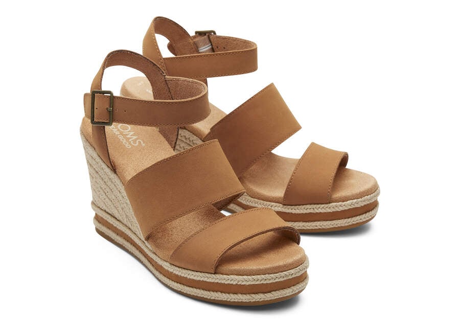 Madelyn Tan Leather Wedge Sandal Front View Opens in a modal