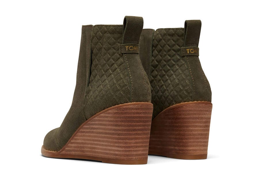 Clare Olive Suede Wedge Boot Back View