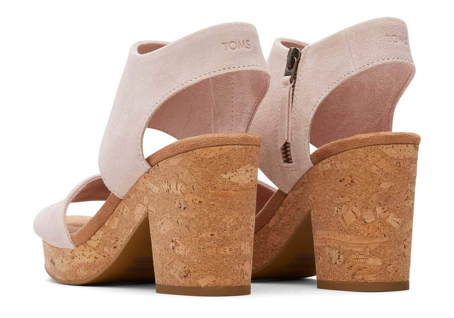 Majorca Pink Suede Platform Cork Sandal Back View Opens in a modal
