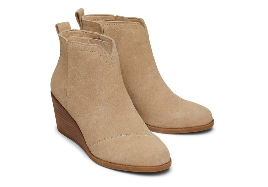 Clare Oatmeal Suede Wedge Boot Front View Opens in a modal