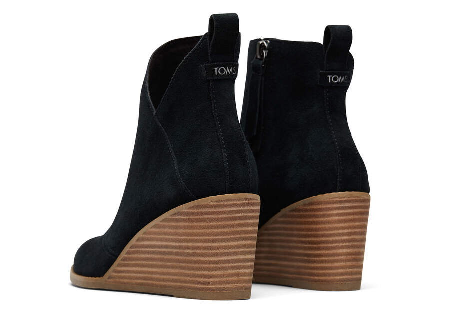Sutton Black Suede Wedge Boot Back View