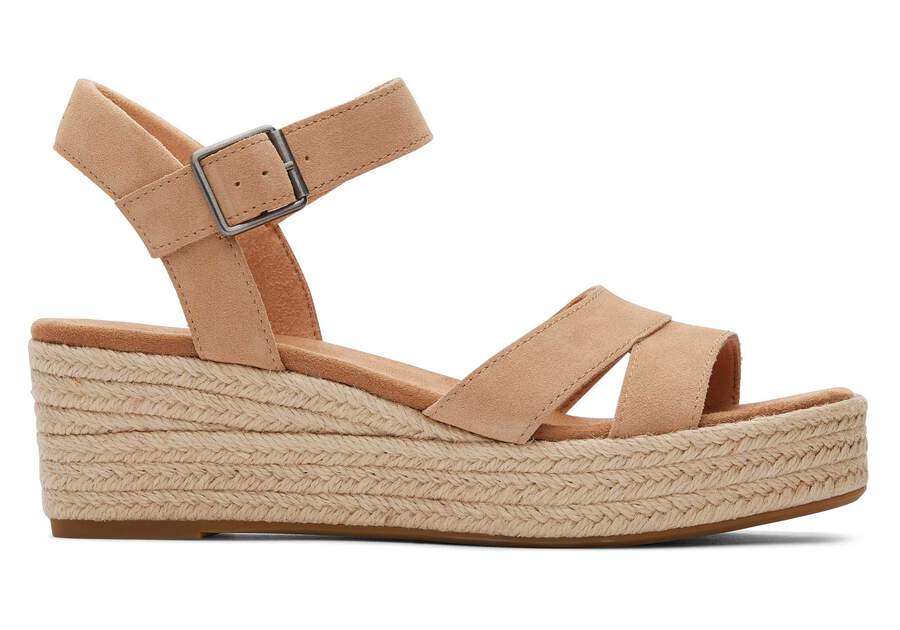 Audrey Honey Suede Wedge Sandal Side View Opens in a modal