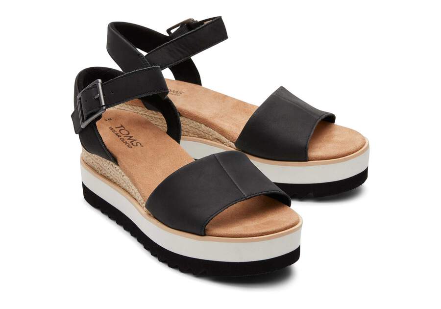 Diana Black Leather Wedge Sandal Front View Opens in a modal