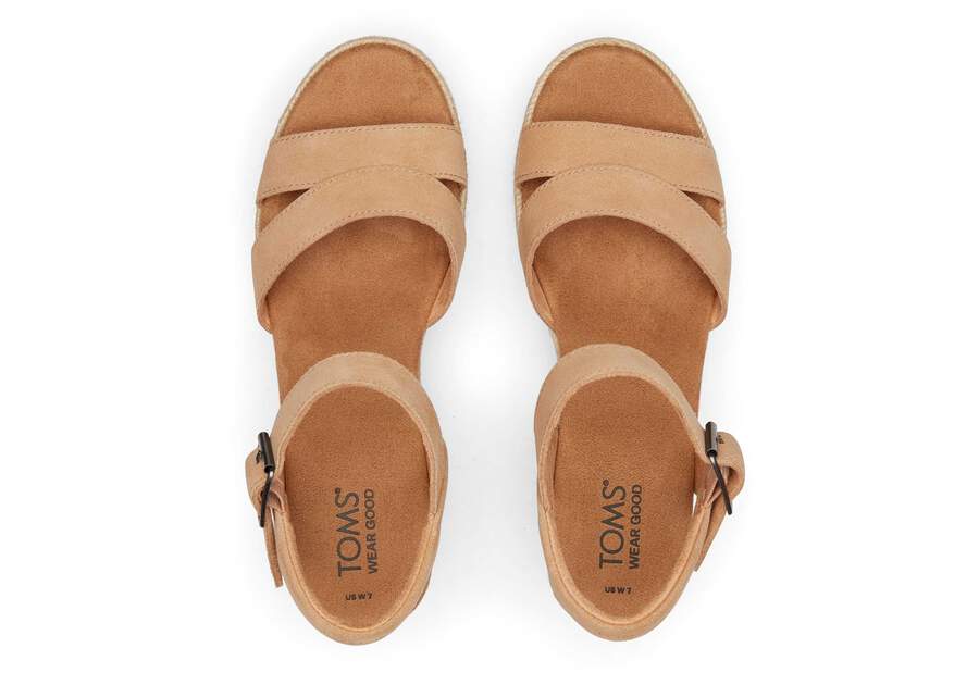 Audrey Honey Suede Wedge Sandal Top View Opens in a modal