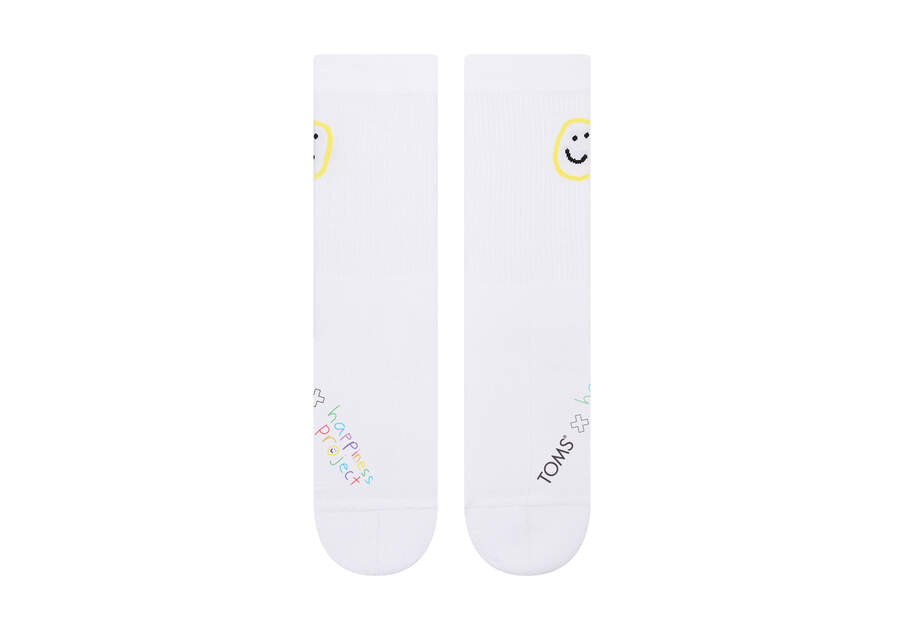TOMS x Happiness Project White Smiley Crew Sock  Opens in a modal