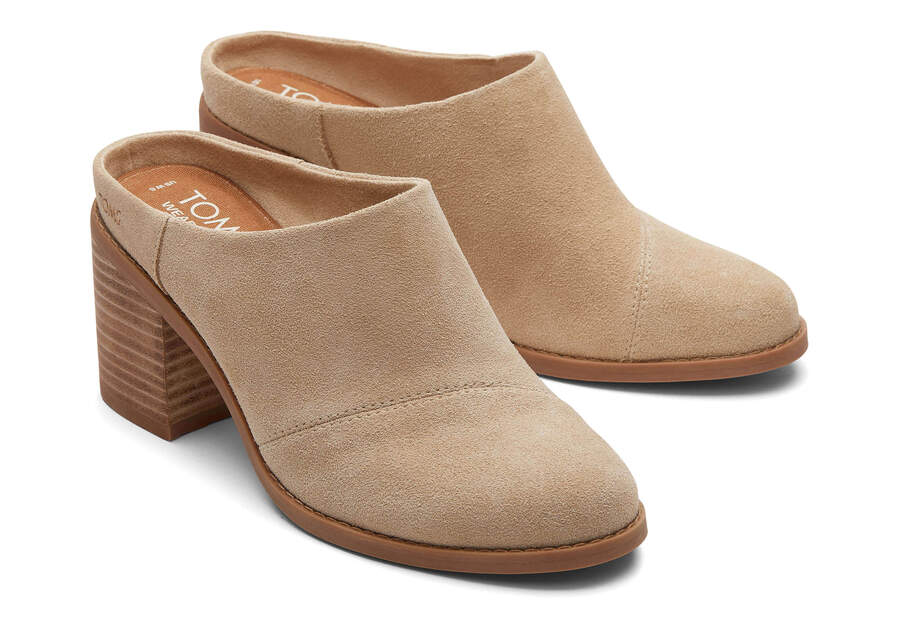 Evelyn Oatmeal Suede Mule Front View Opens in a modal