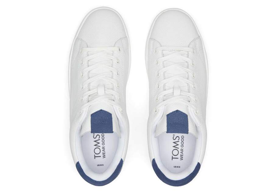 TRVL LITE White and Blue Leather Lace-Up Sneaker Top View Opens in a modal