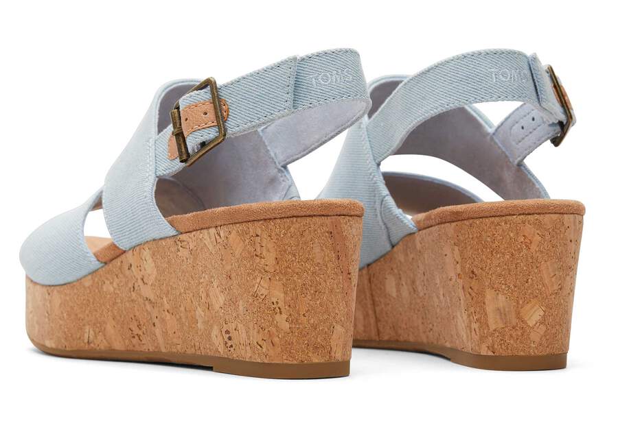 Claudine Blue Denim Wedge Sandal Back View Opens in a modal