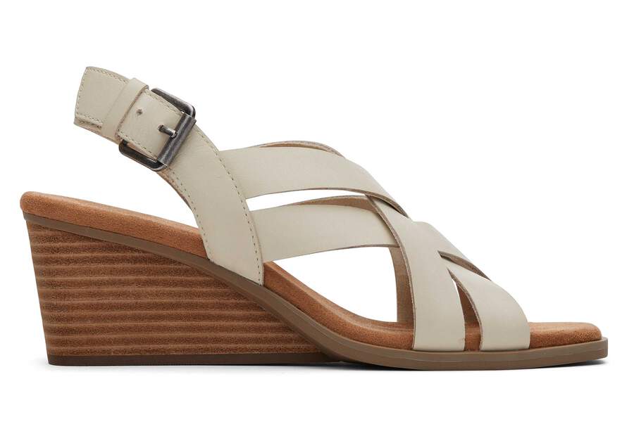 Gracie Cream Leather Wedge Sandal Side View Opens in a modal