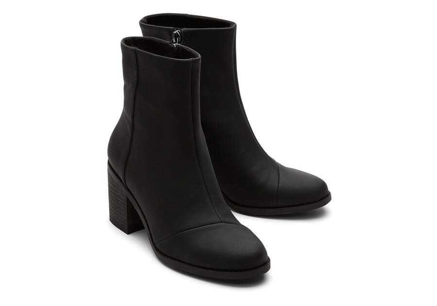 Evelyn Black Leather Heeled Boot Front View