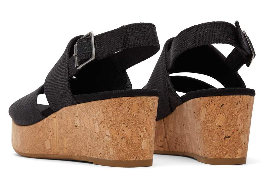 Claudine Black Wedge Sandal Back View Opens in a modal