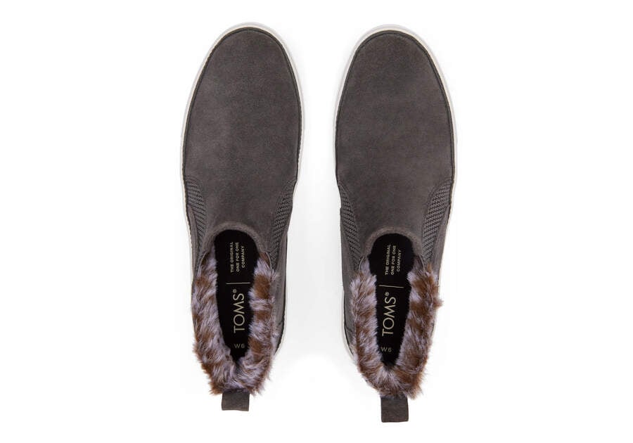 Bryce Grey Suede Faux Fur Slip On Sneaker Top View