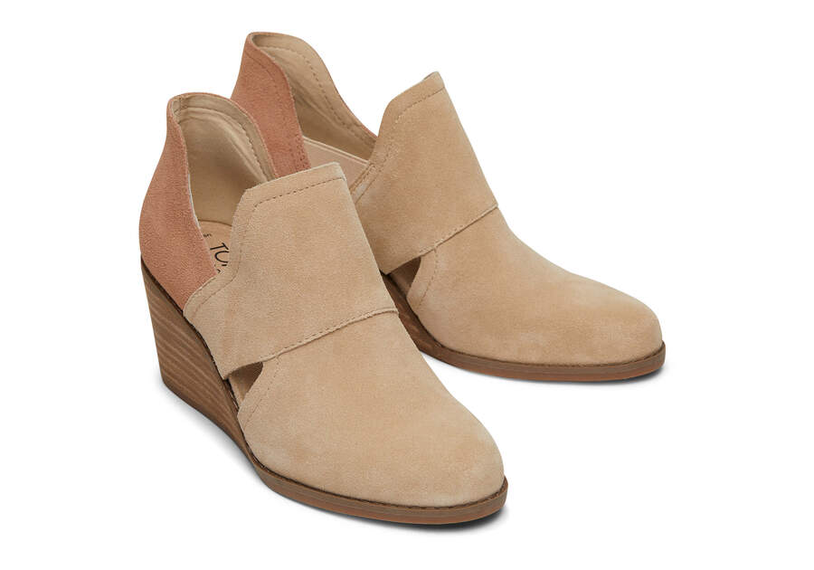 Kallie Oatmeal Suede Cutout Wedge Boot Front View Opens in a modal