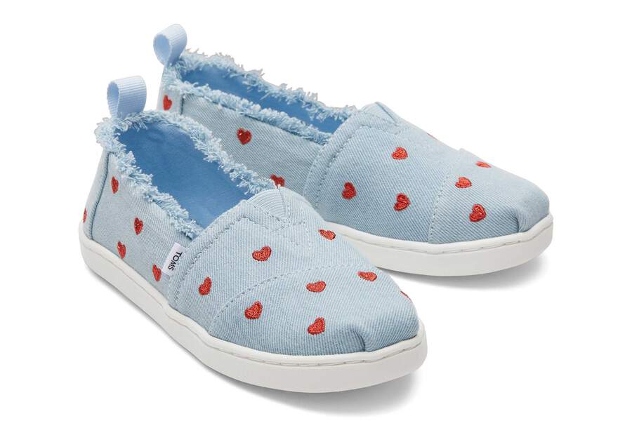 Youth Alpargata Denim Hearts Kids Shoe Front View Opens in a modal