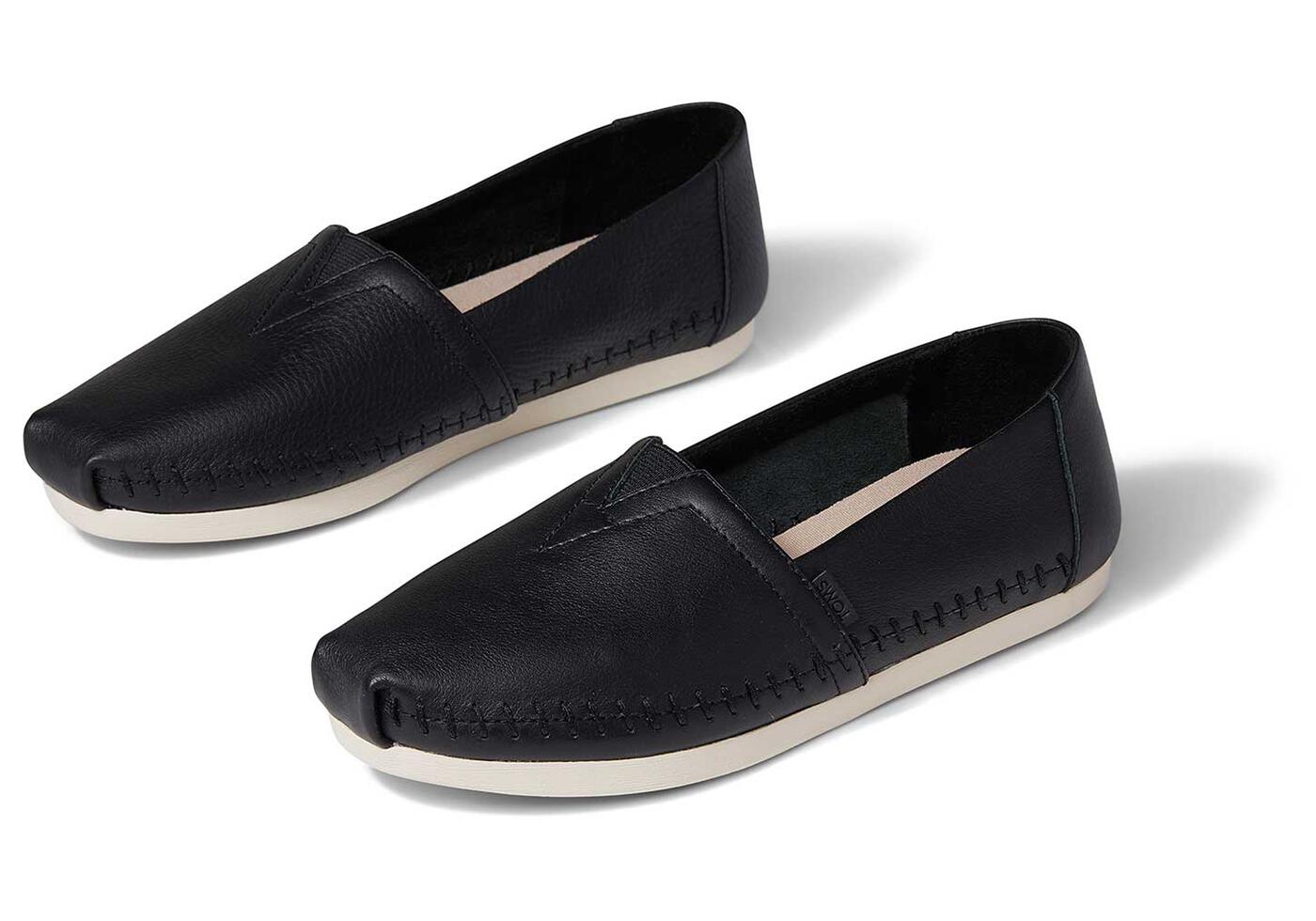 black leather womens alpargata slip on shoe | TOMS