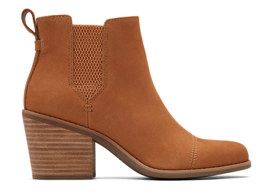 Everly Tan Nubuck Heeled Boot Side View Opens in a modal