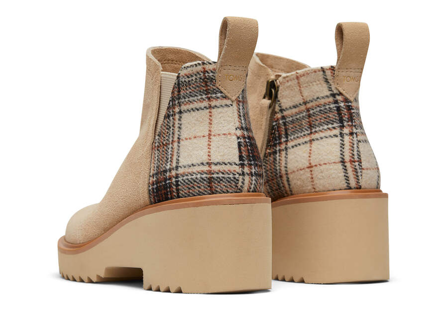 Maude Oatmeal Suede with Plaid Wedge Boot Back View Opens in a modal