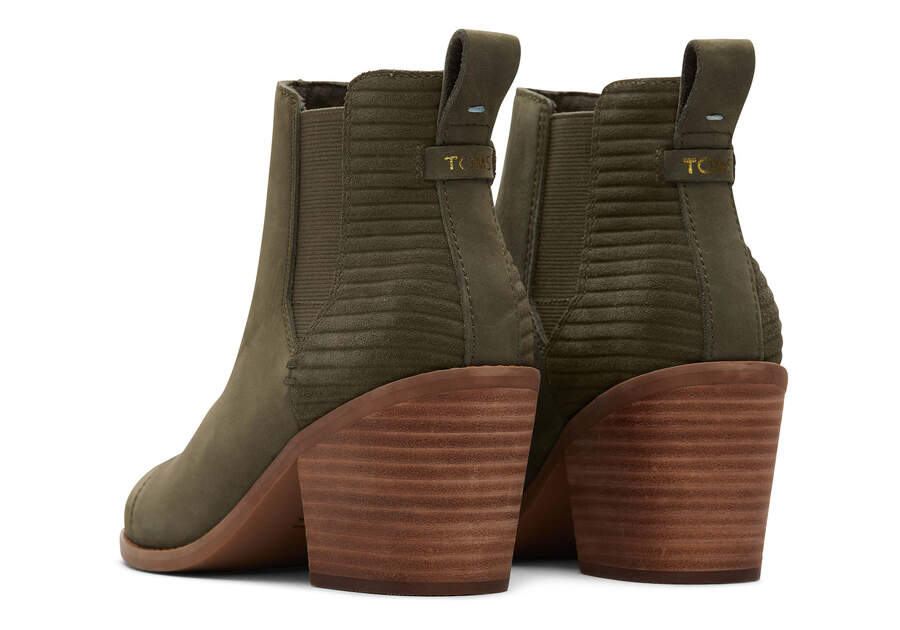 Everly Olive Nubuck Heeled Boot Back View