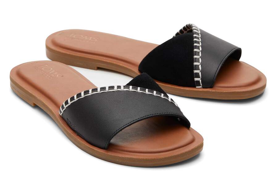 Shea Black Leather Slide Sandal Front View Opens in a modal