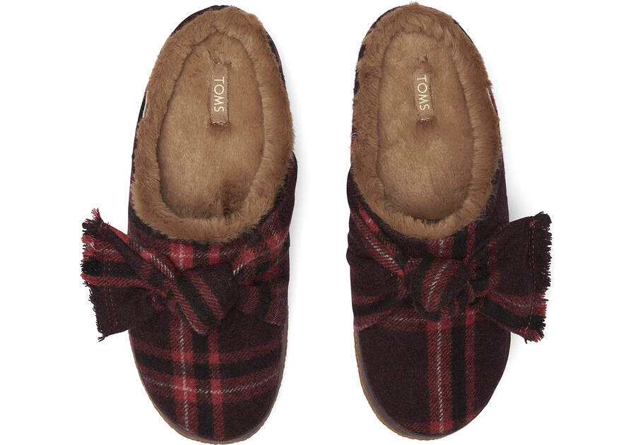 Red Plaid Faux Fur Ivy Slipper Top View Opens in a modal